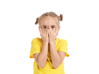 Cute little girl posing on white background