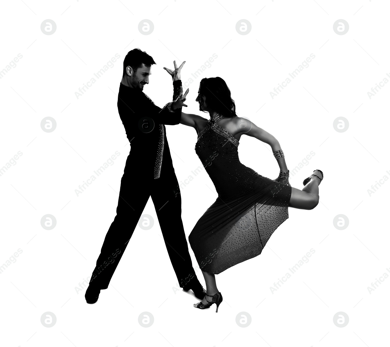 Image of Passionate young couple dancing on white background