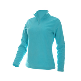 Photo of Fleece jacket isolated on white. Winter sport clothes