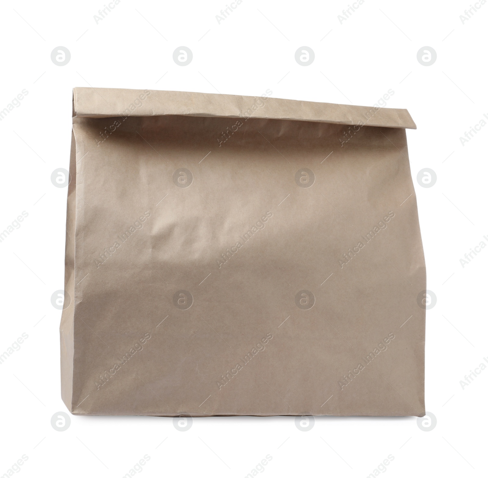 Photo of Closed kraft paper bag isolated on white