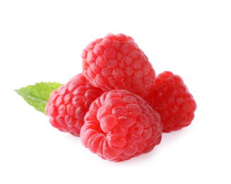 Photo of Delicious sweet ripe raspberries isolated on white