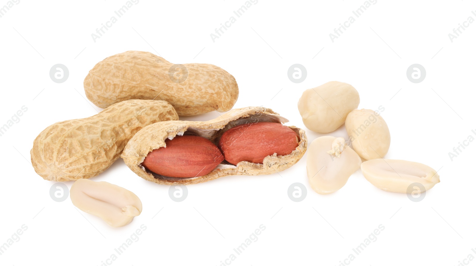 Photo of Fresh peanuts isolated on white. Healthy snack