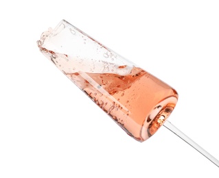 Glass of rose champagne isolated on white