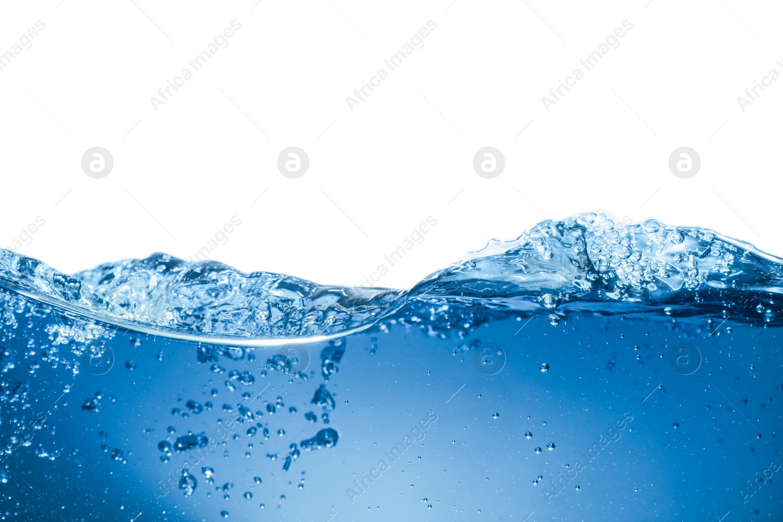 Photo of Splash of clear blue water on white background