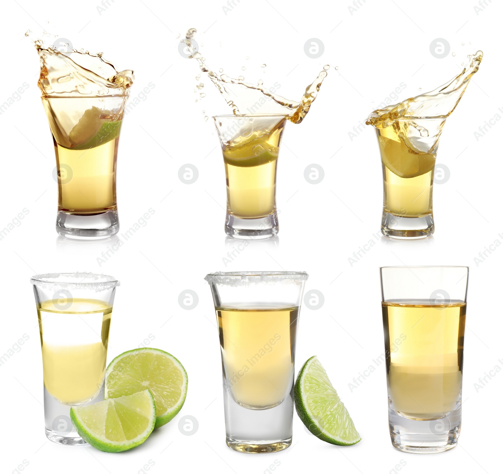 Image of Set of Mexican Tequila shots on white background