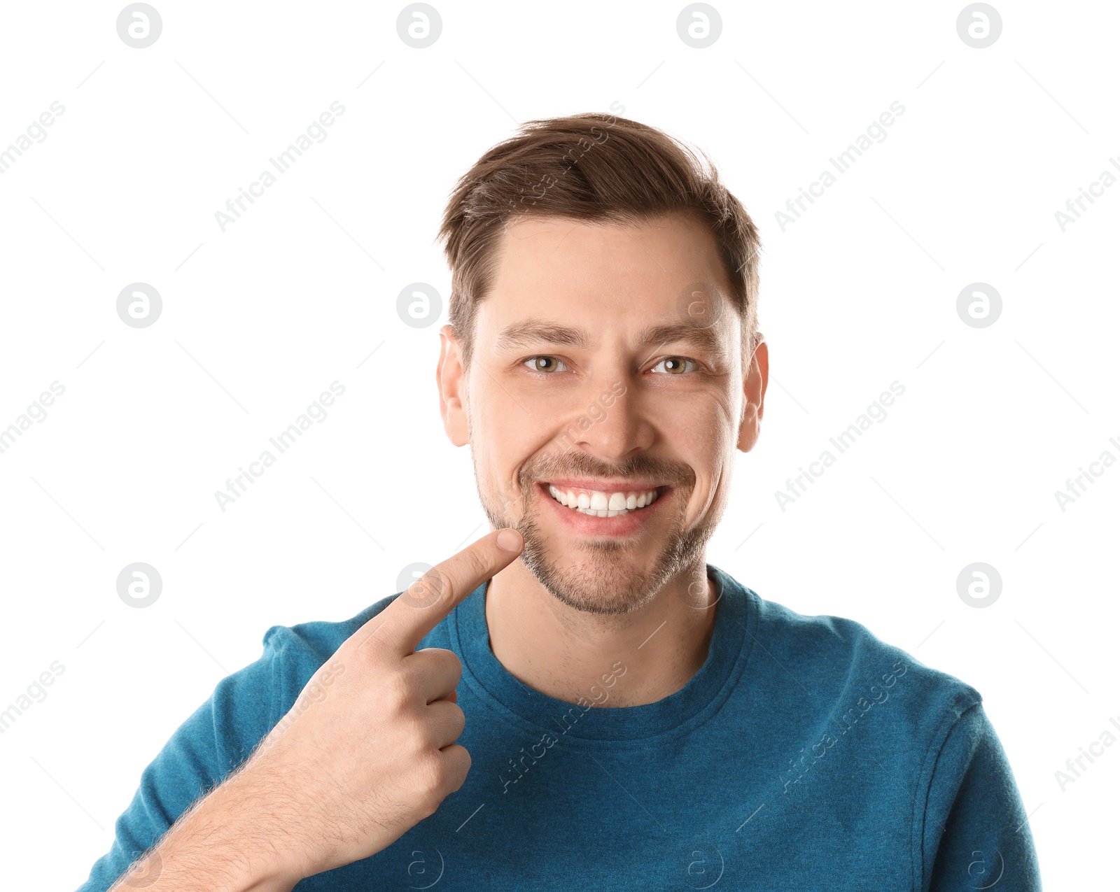 Photo of Smiling man with perfect teeth on white background