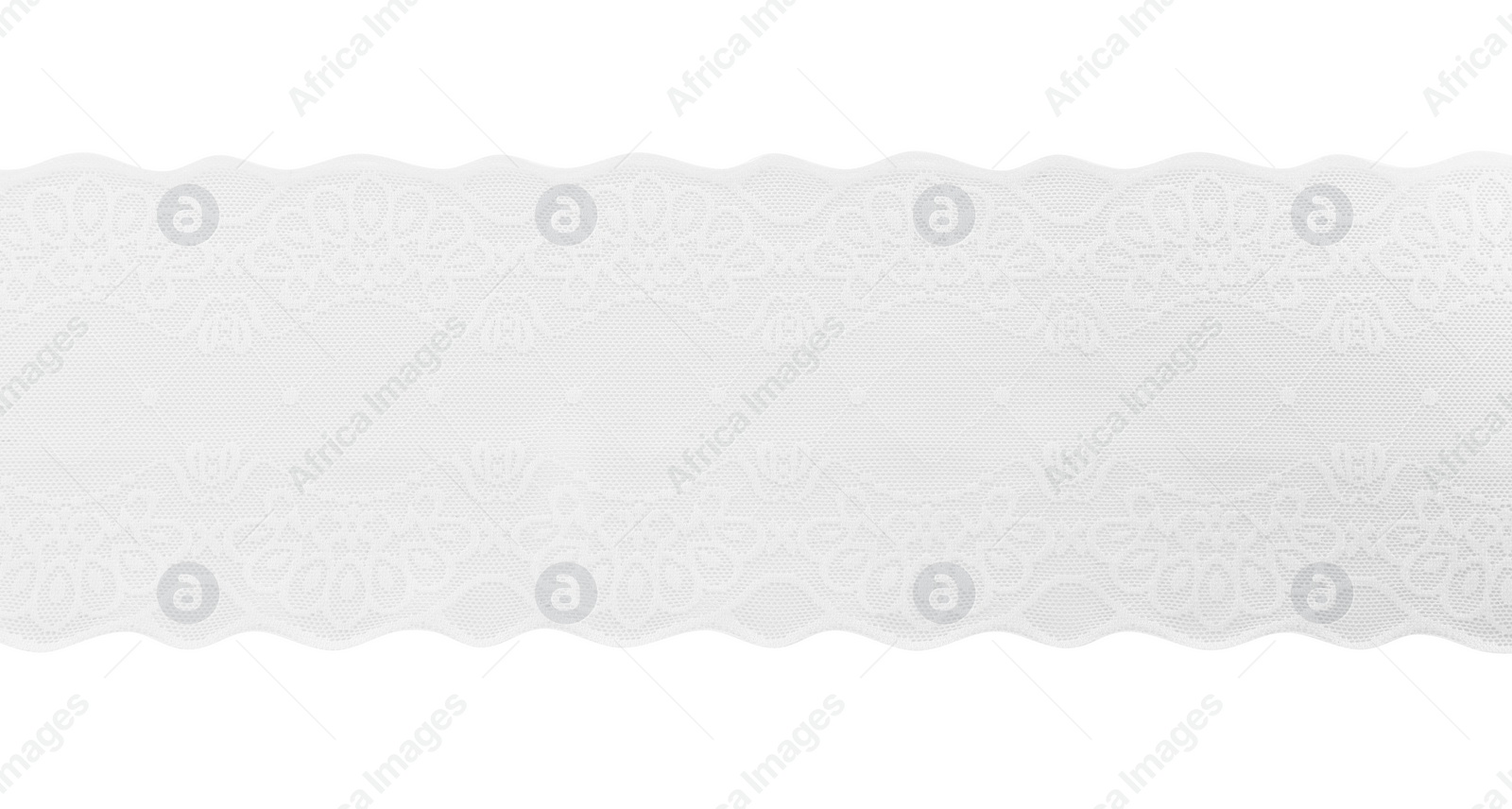 Photo of Beautiful lace isolated on white, top view