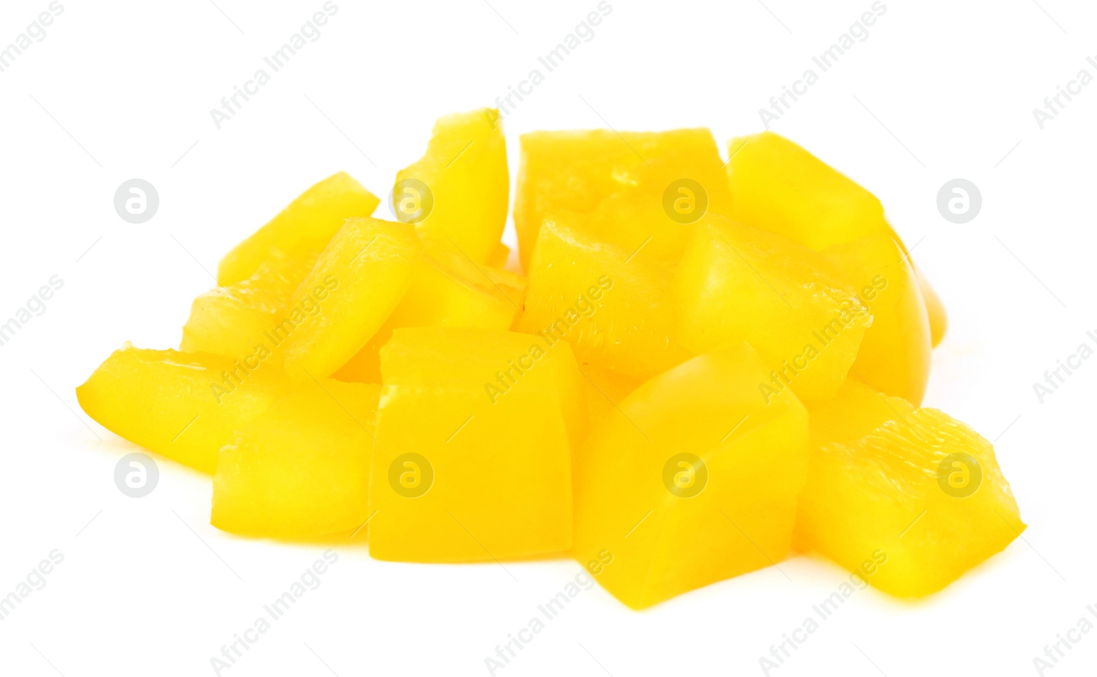 Photo of Diced yellow bell pepper isolated on white