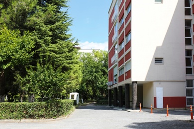 Beautiful view of city street with apartment building