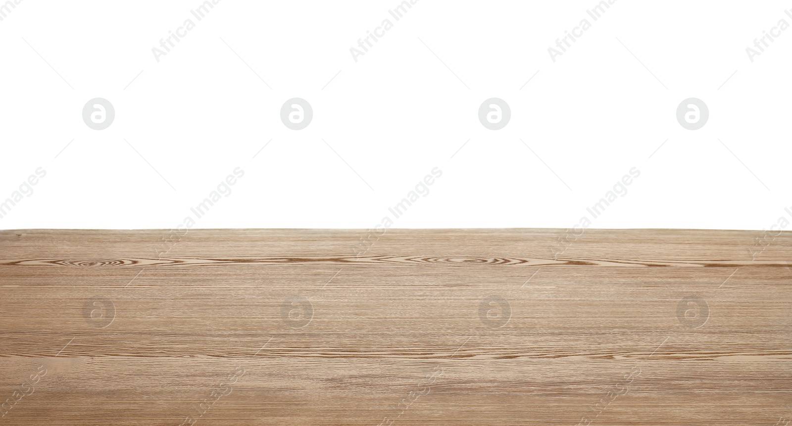 Photo of Stylish wooden table top against white background