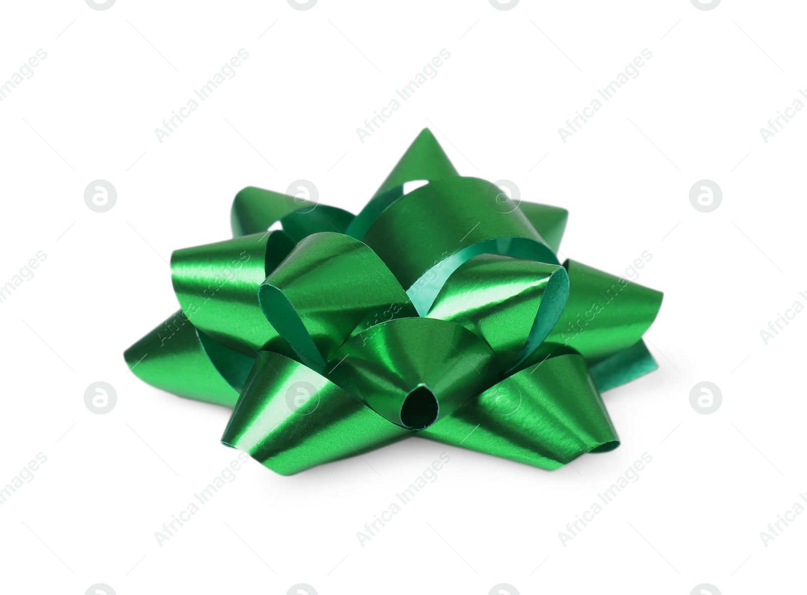 Photo of Green gift bow isolated on white. Festive decor