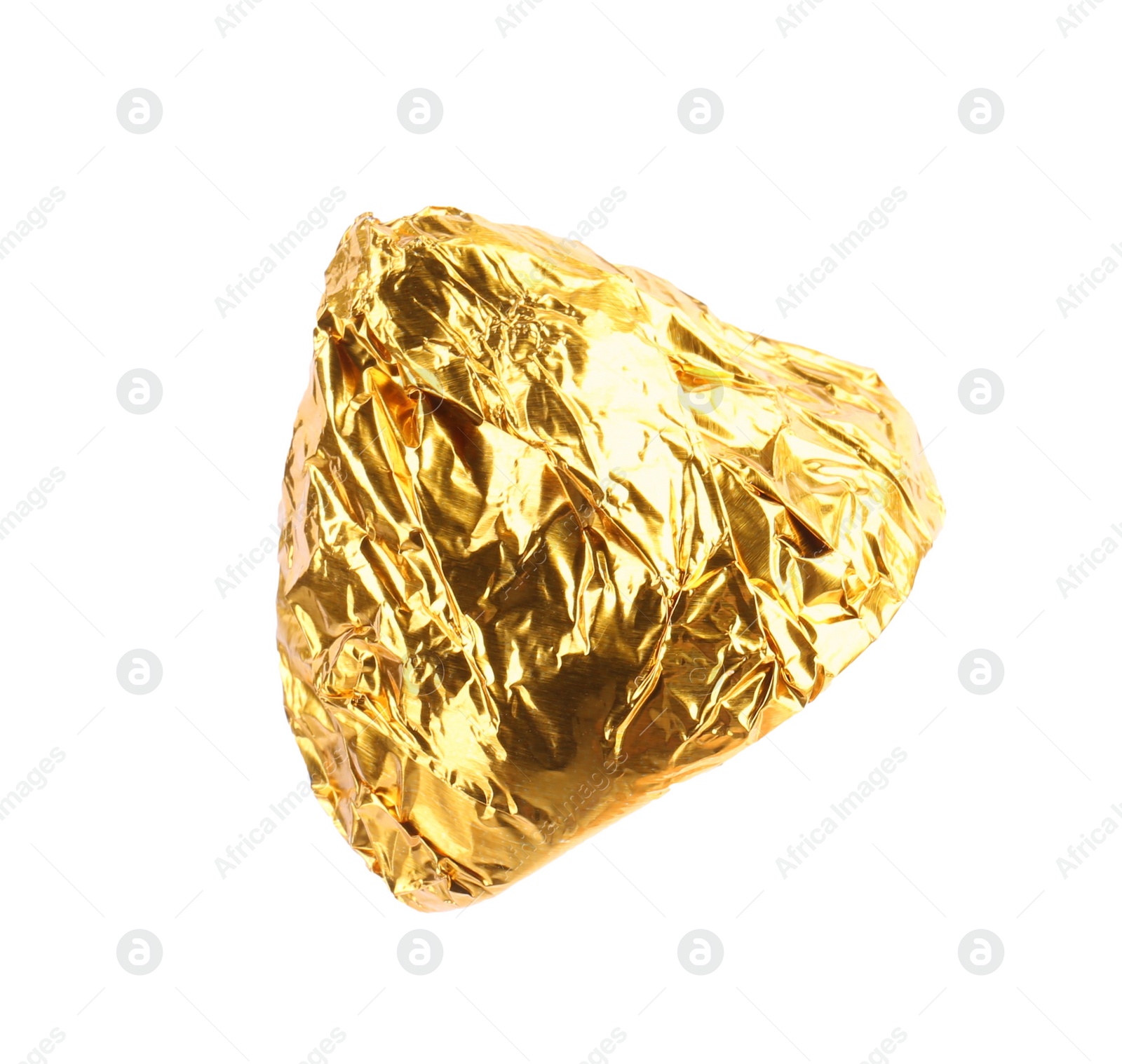 Photo of Tasty candy in golden wrapper isolated on white