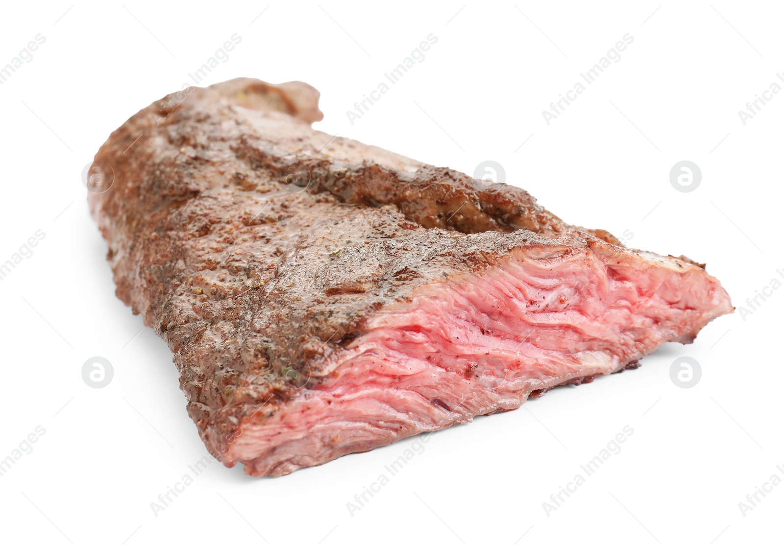 Photo of Piece of delicious grilled beef meat isolated on white