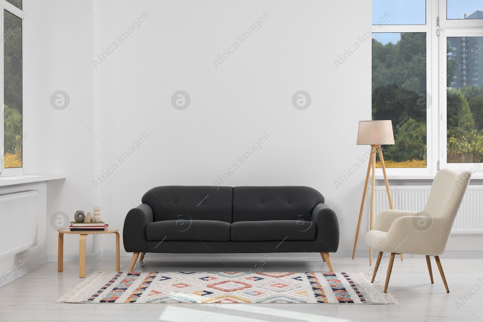 Photo of Living room with beautiful carpet and furniture
