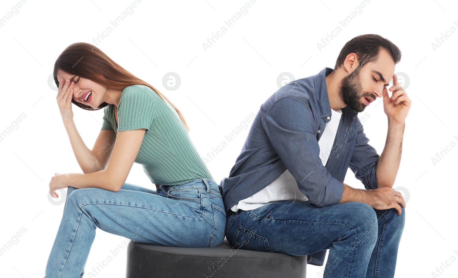 Photo of Couple with relationship problems on white background