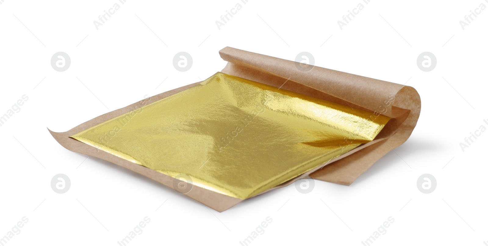 Photo of One edible gold leaf sheet isolated on white