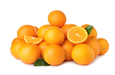 Pile of ripe oranges isolated on white