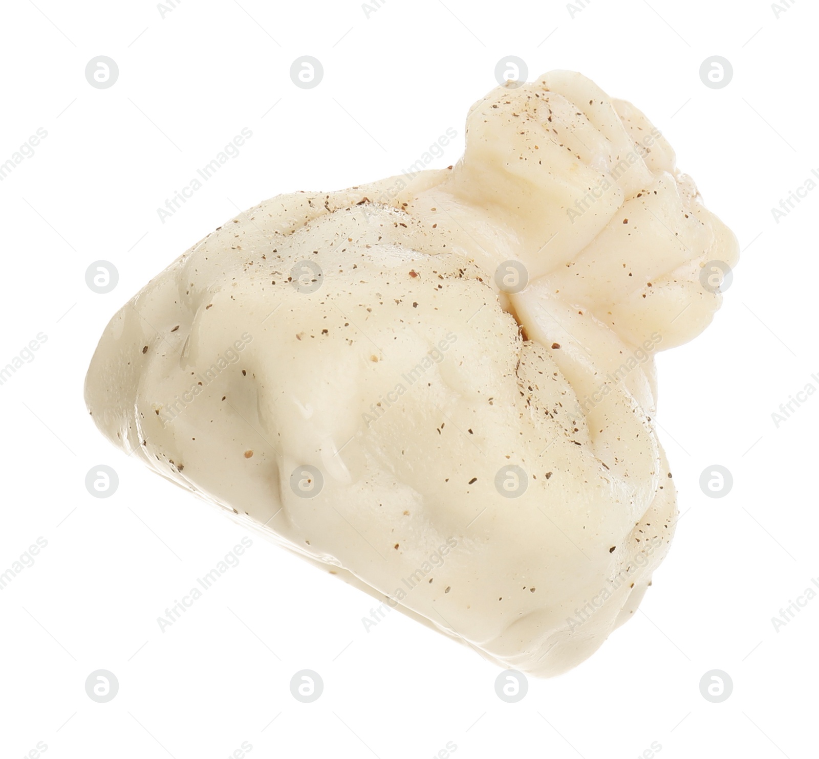 Photo of One tasty khinkali (dumpling) with spices isolated on white. Georgian cuisine