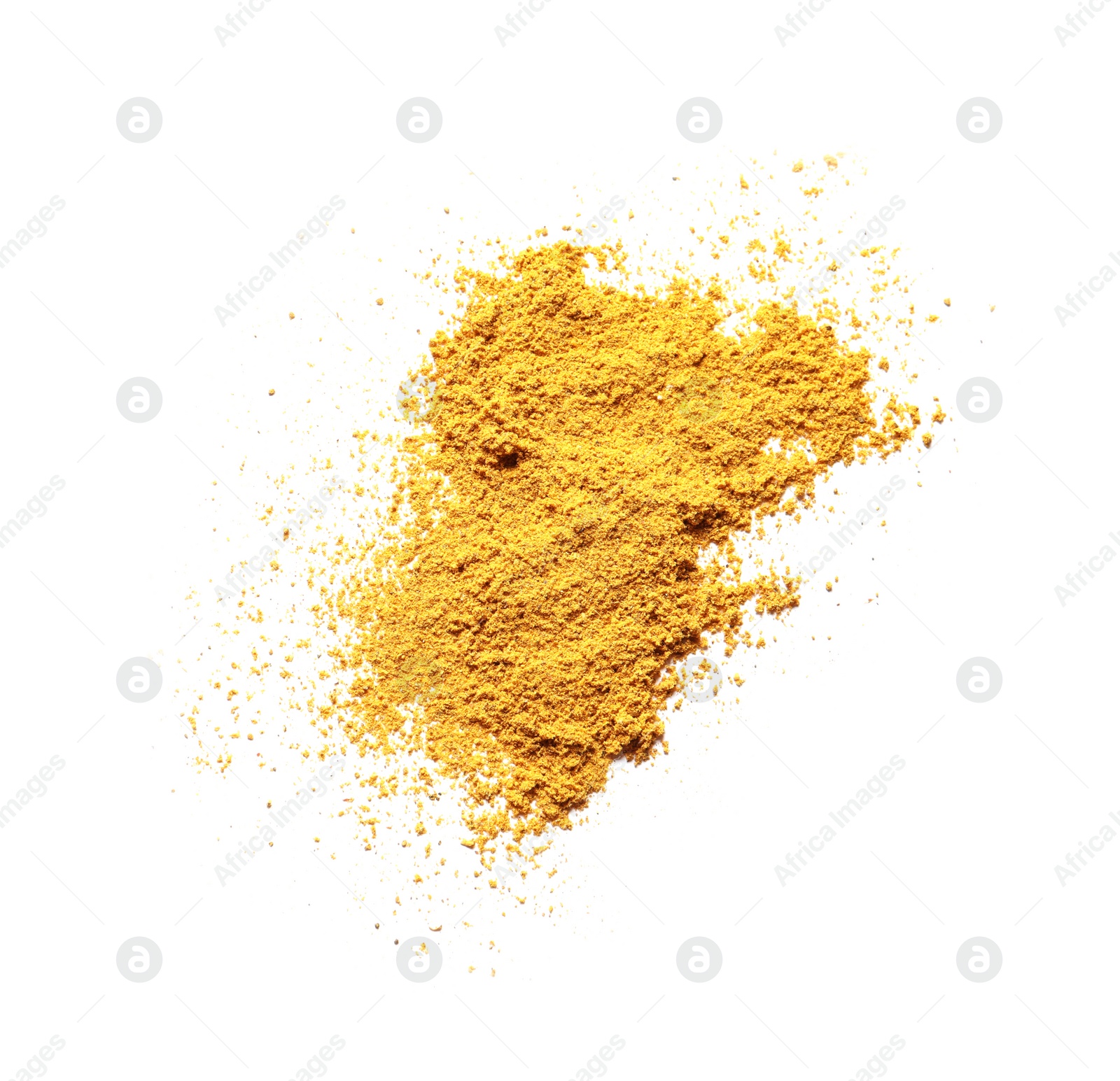 Photo of Dry curry powder isolated on white, top view