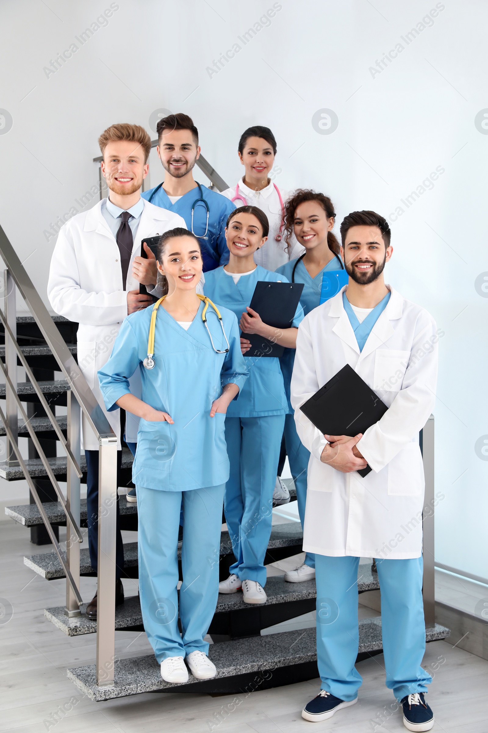 Photo of Team of medical workers in hospital. Unity concept