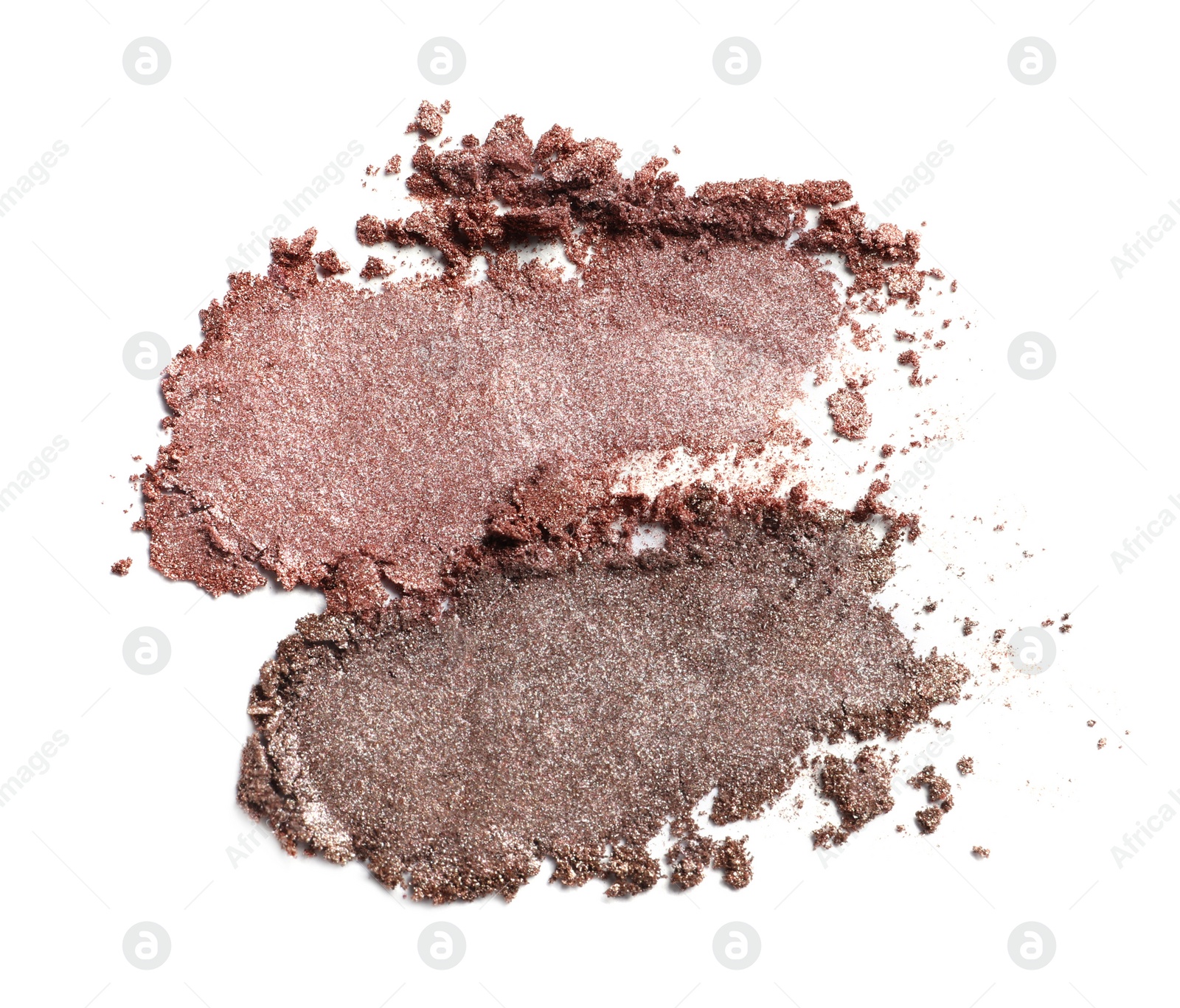 Photo of Crushed eye shadows on white background, top view. Professional makeup product