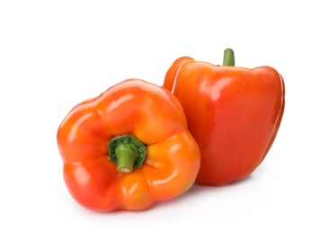 Photo of Raw ripe paprika peppers on white background