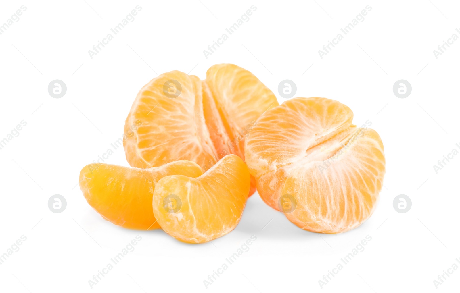 Photo of Fresh juicy peeled tangerines isolated on white