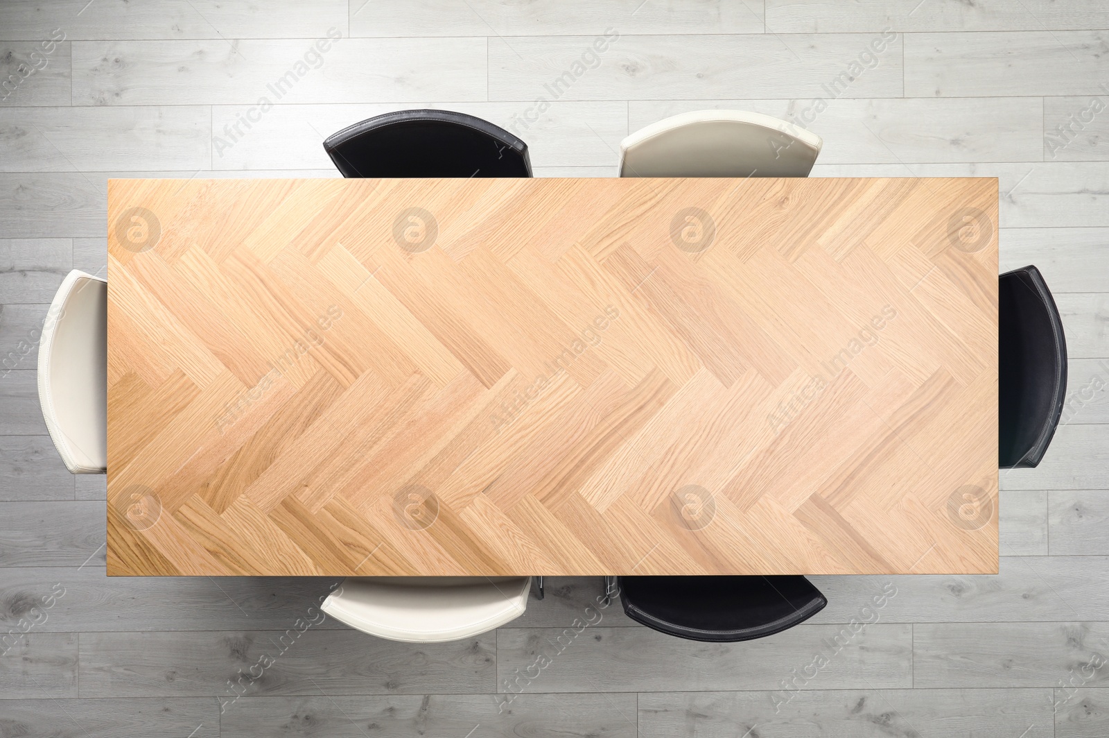 Photo of Modern office table with chairs, top view