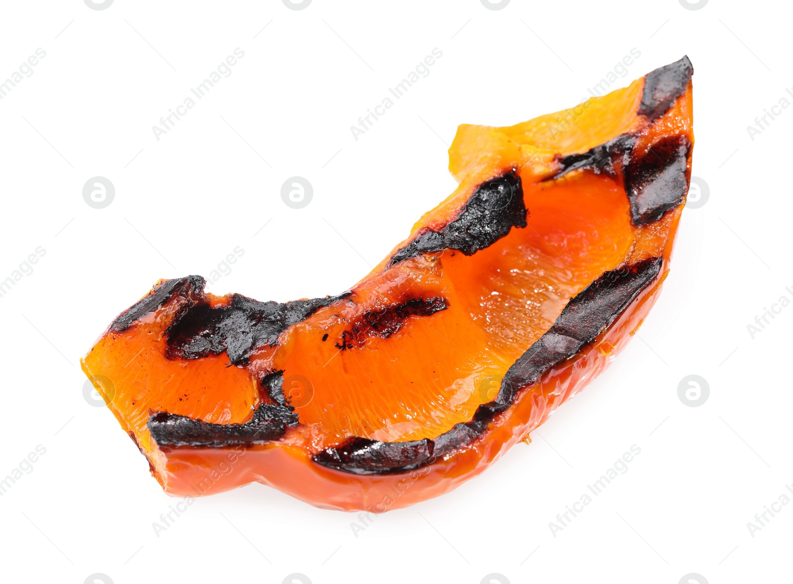 Photo of Slice of grilled orange pepper isolated on white