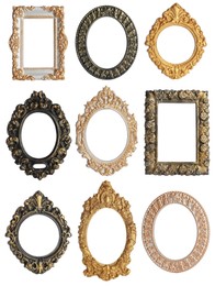 Set of different vintage frames on white background