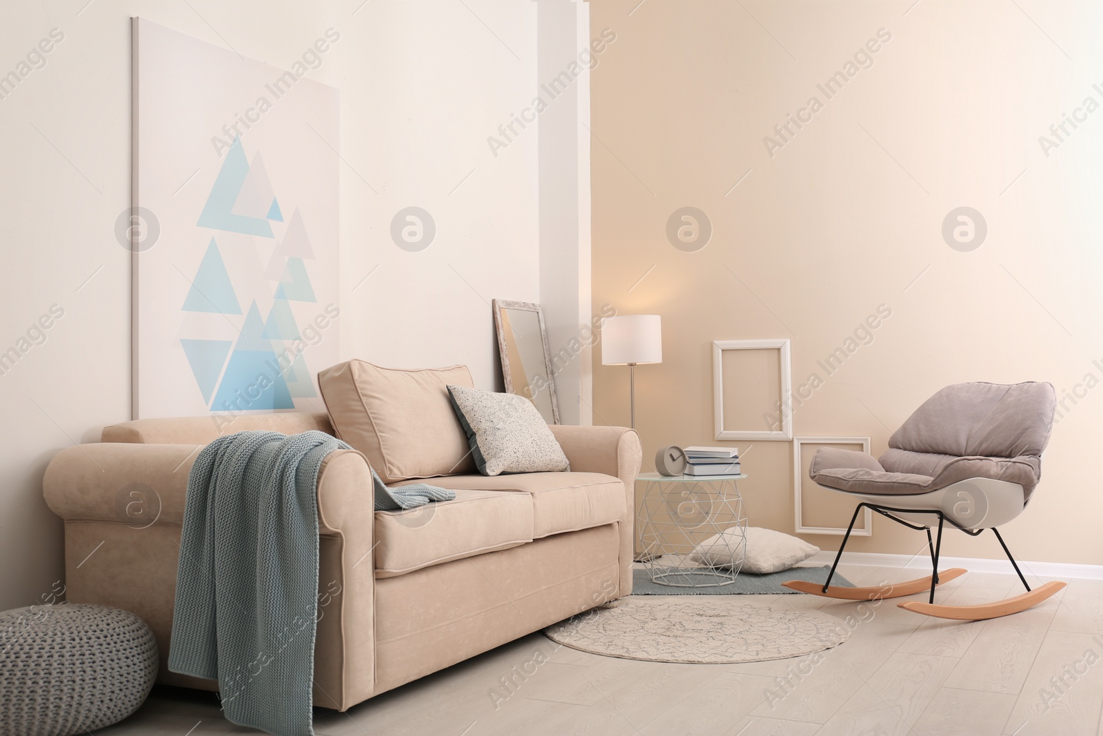 Photo of Modern living room interior with comfortable sofa