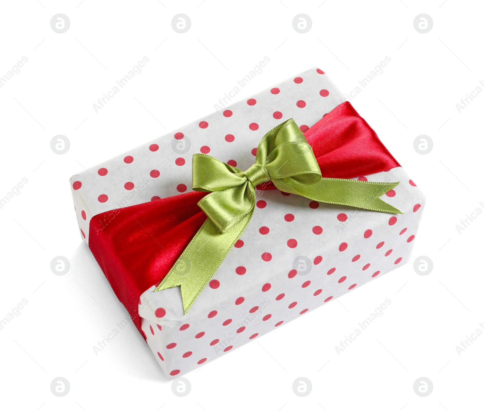 Photo of Beautifully wrapped gift box on white background