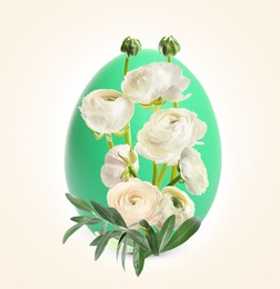 Image of Easter egg floral design on white background