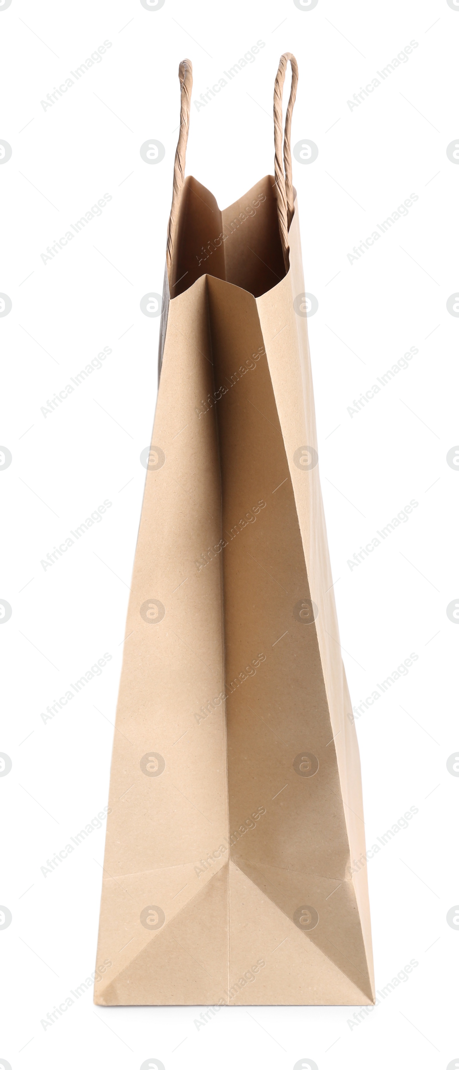 Photo of One kraft paper bag isolated on white. Mockup for design