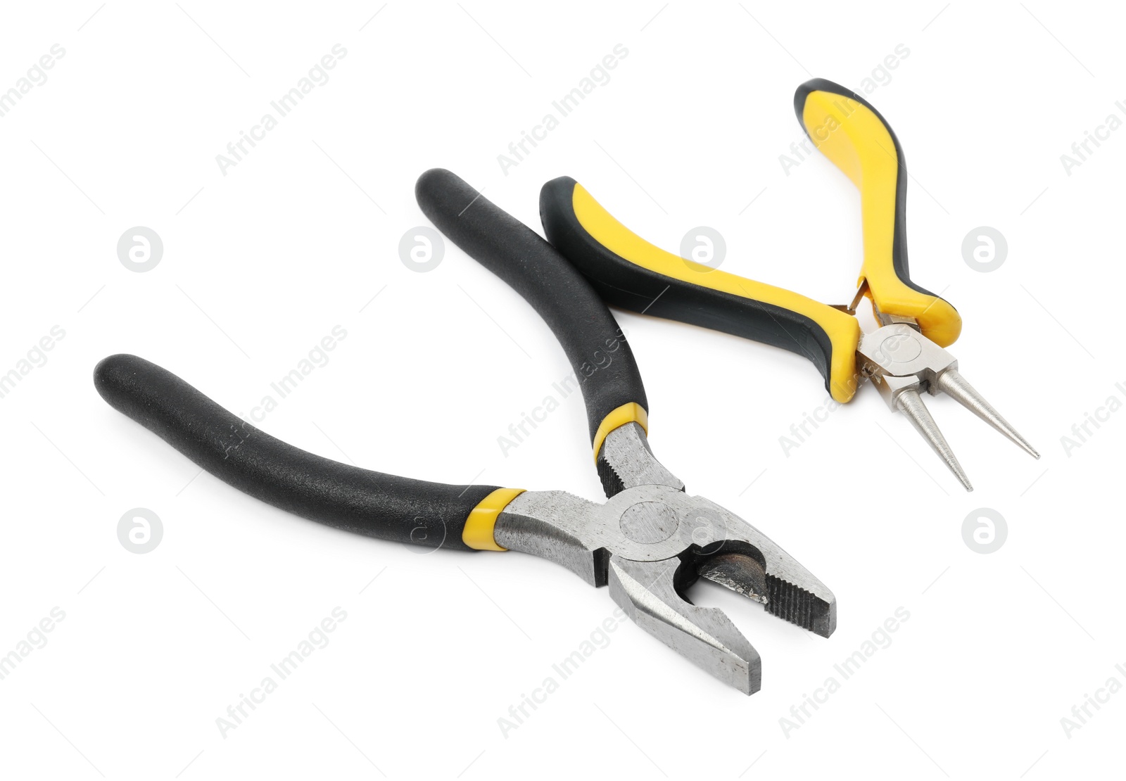 Photo of Different pliers isolated on white. Construction tool