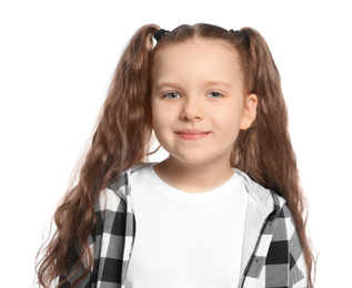 Photo of Portrait of little girl on white background