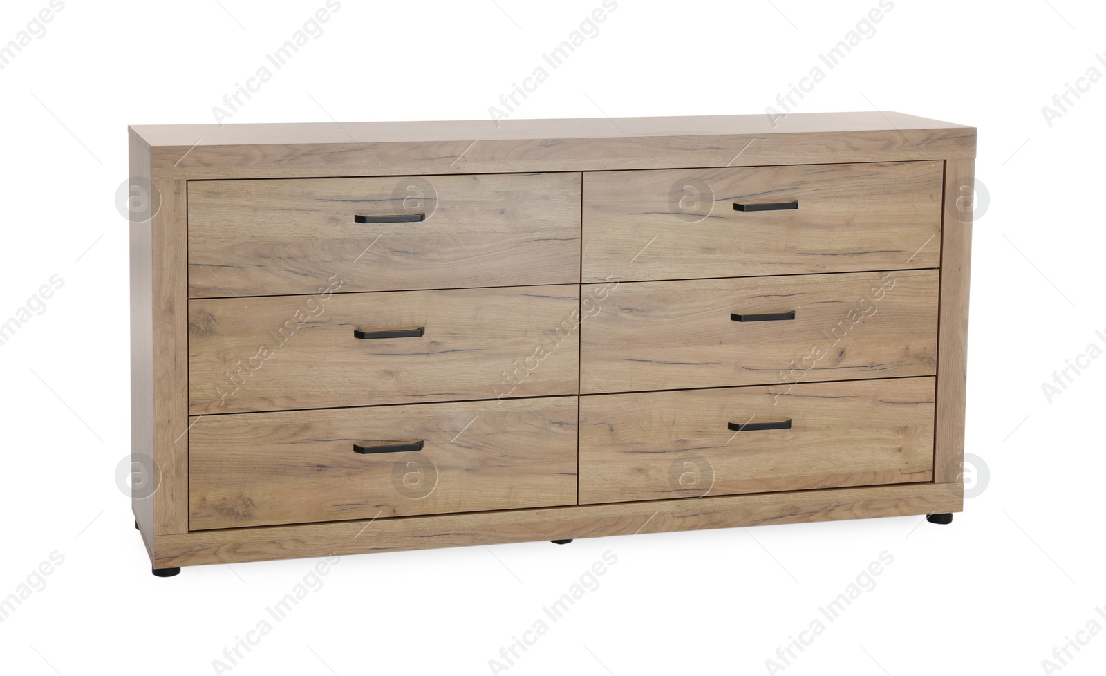 Photo of New wooden chest of drawers isolated on white