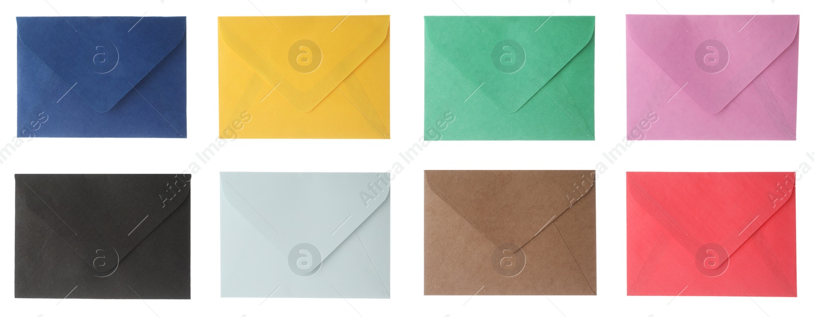 Image of Set of bright envelopes on white background, banner design