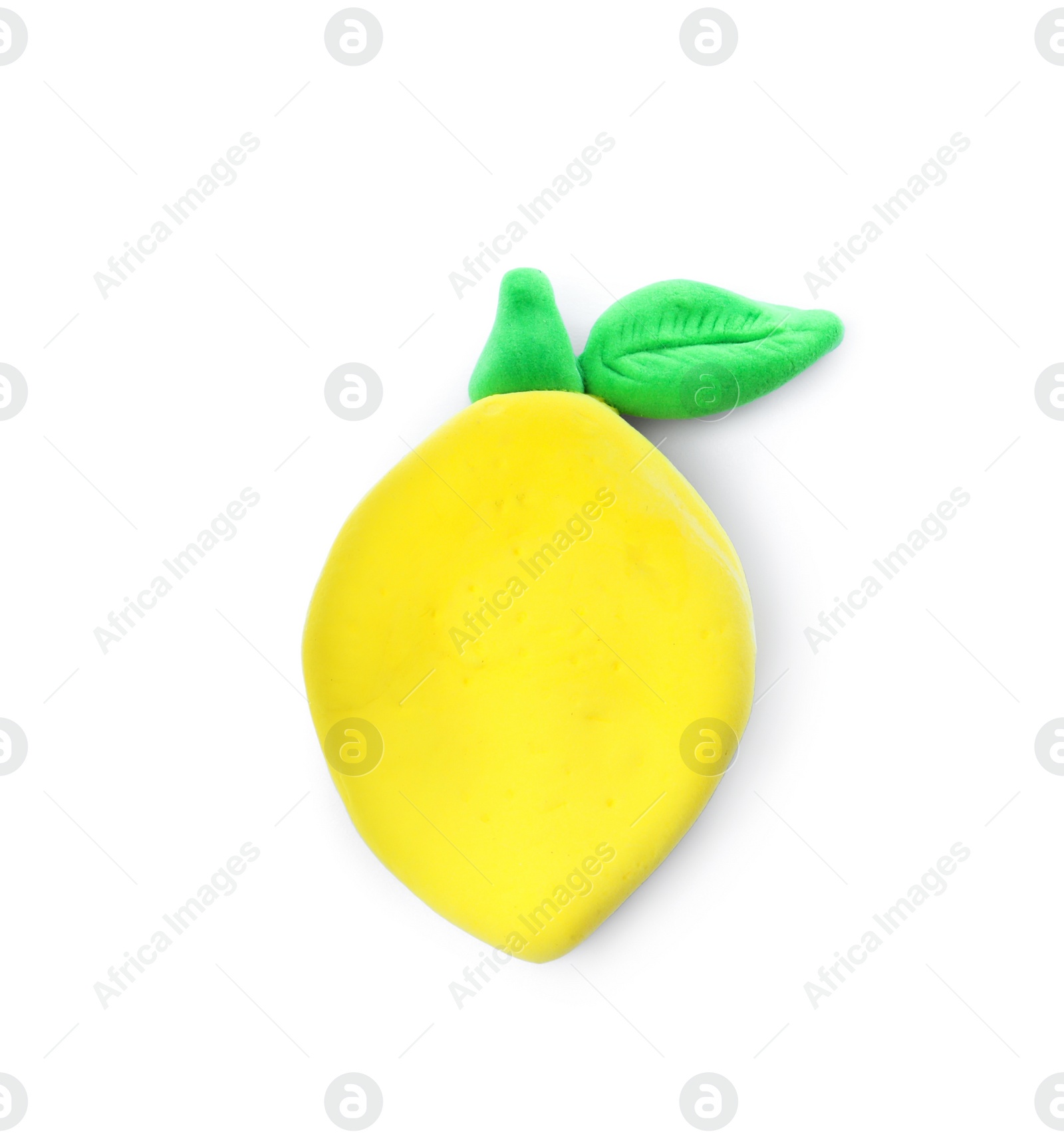 Photo of Yellow lemon made from play dough on white background, top view