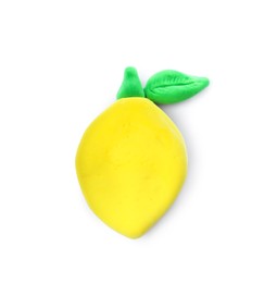 Photo of Yellow lemon made from play dough on white background, top view