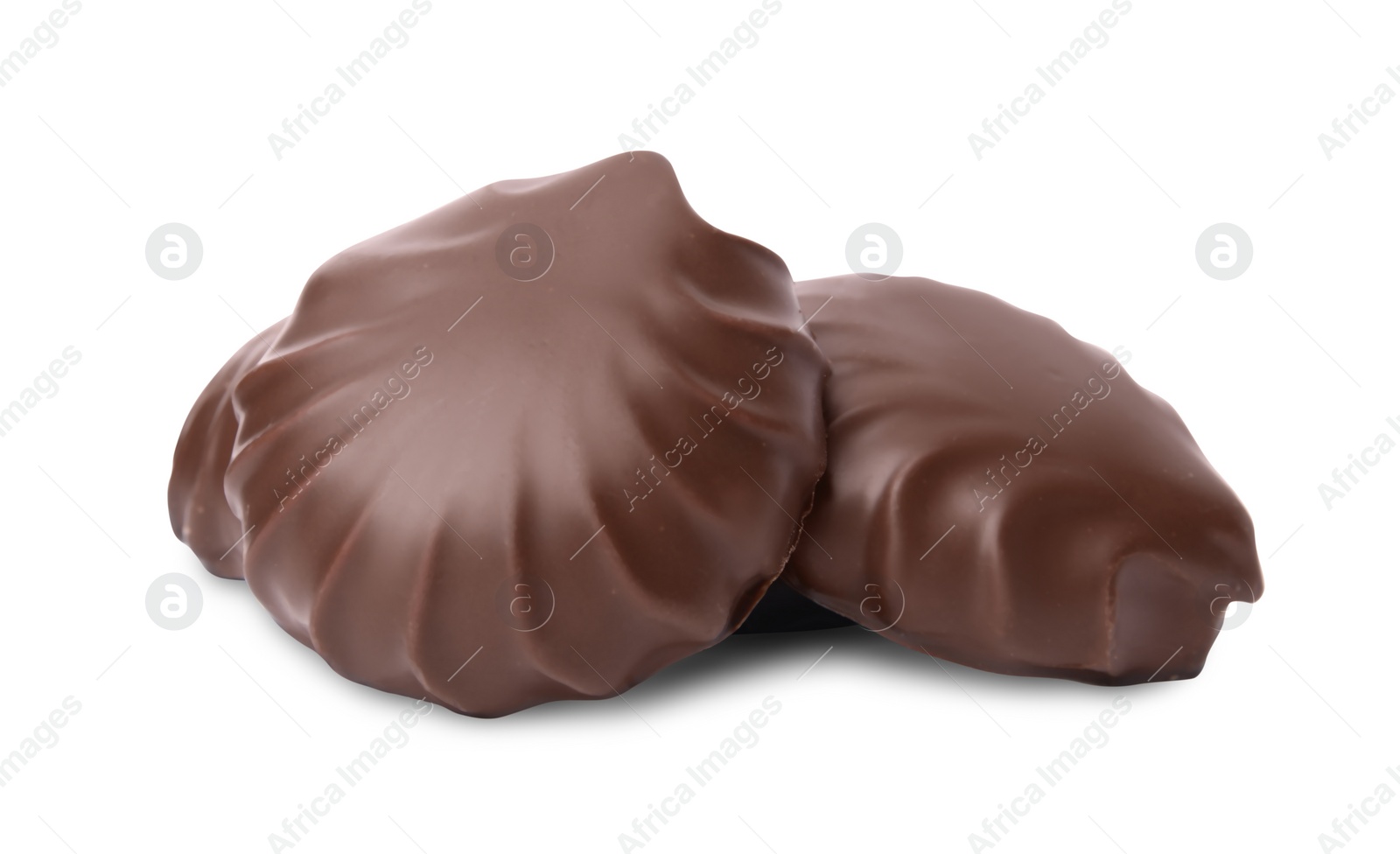 Photo of Delicious chocolate covered marshmallows isolated on white