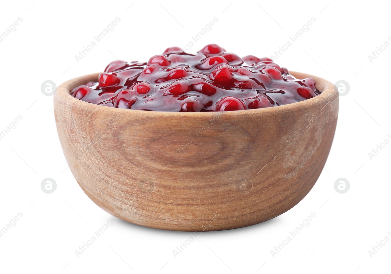 Photo of Fresh cranberry sauce in bowl isolated on white