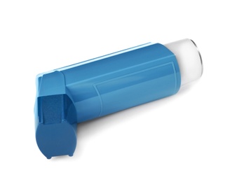 Asthma inhaler on white background. Medical treatment