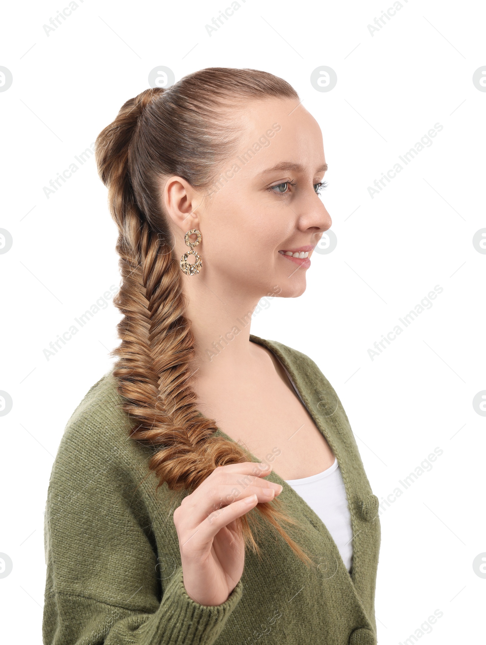 Photo of Woman with braided hair on white background