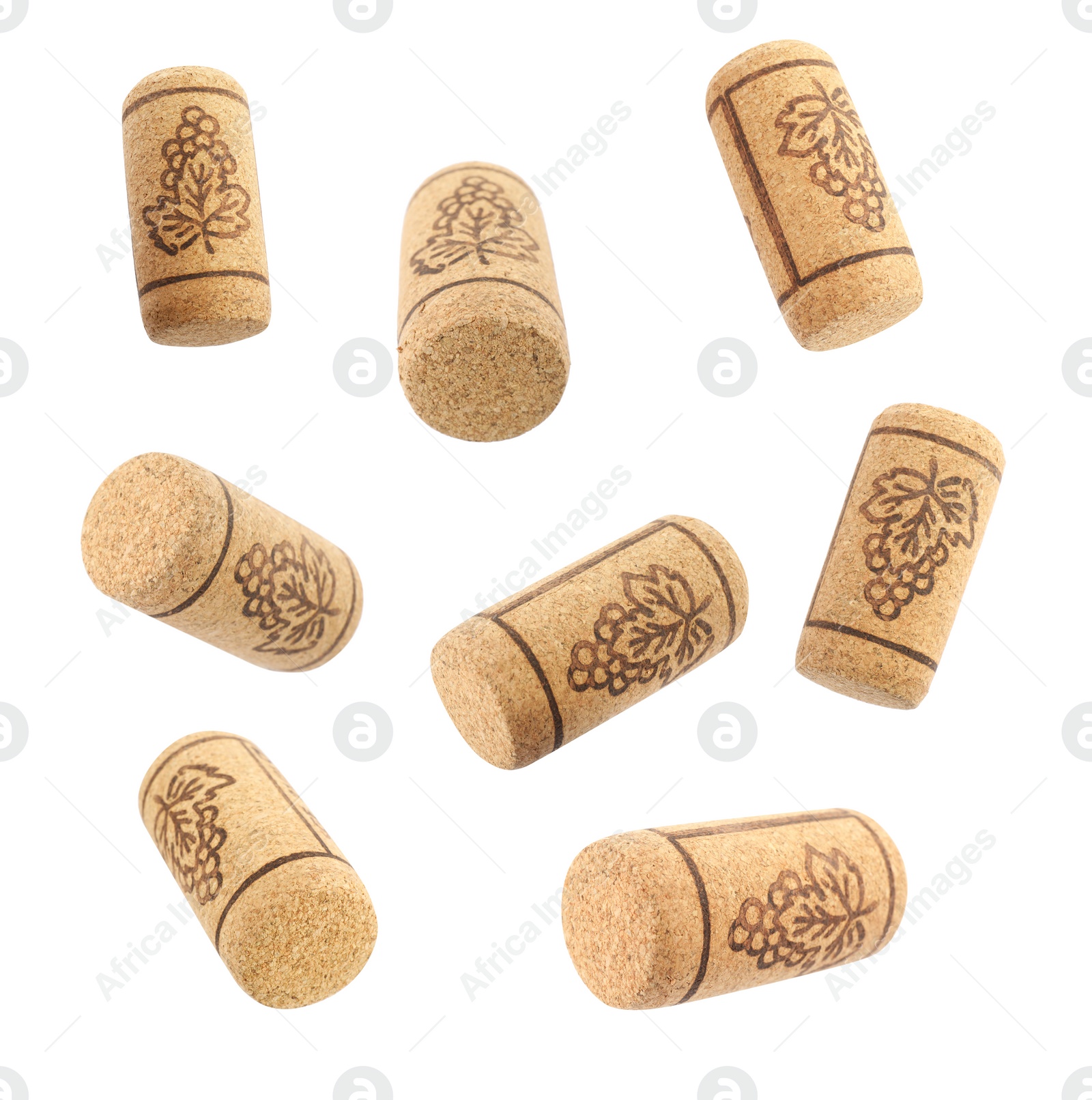 Image of Set with wine corks on white background