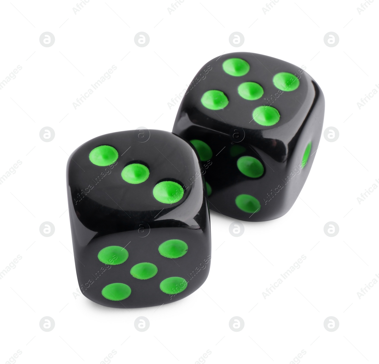 Photo of Two black game dices isolated on white