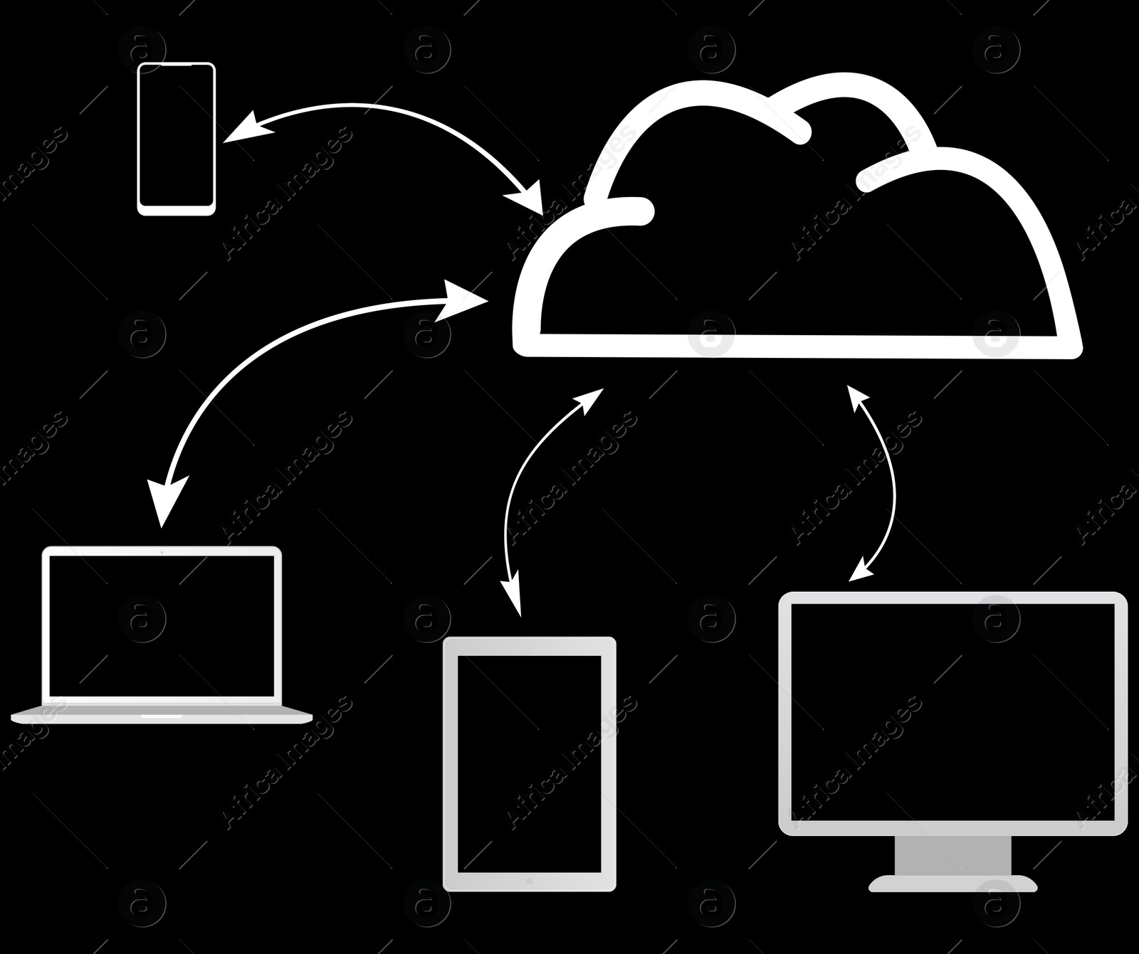 Illustration of  cloud storage on black background. Modern technology