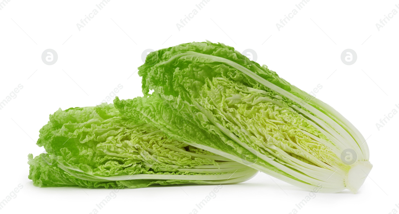 Photo of Fresh sliced Chinese cabbage on white background