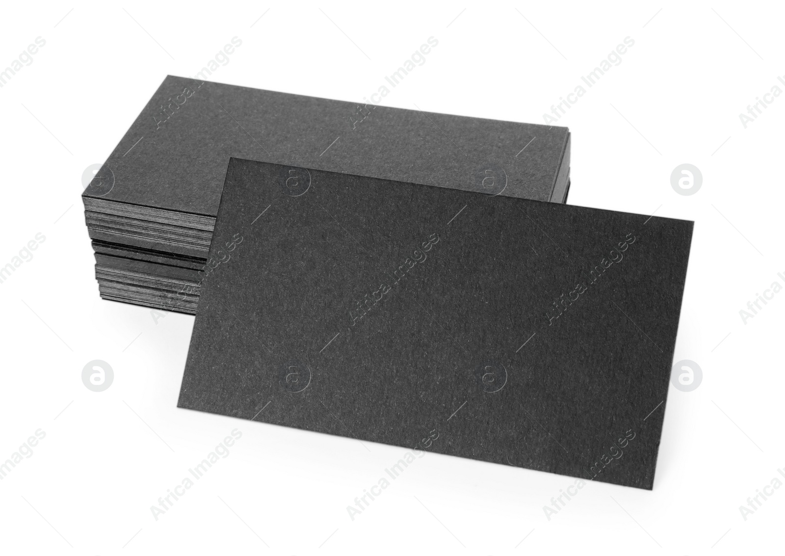 Photo of Many blank black business cards isolated on white. Mockup for design