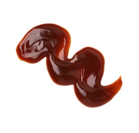 Sample of tasty barbecue sauce isolated on white, top view